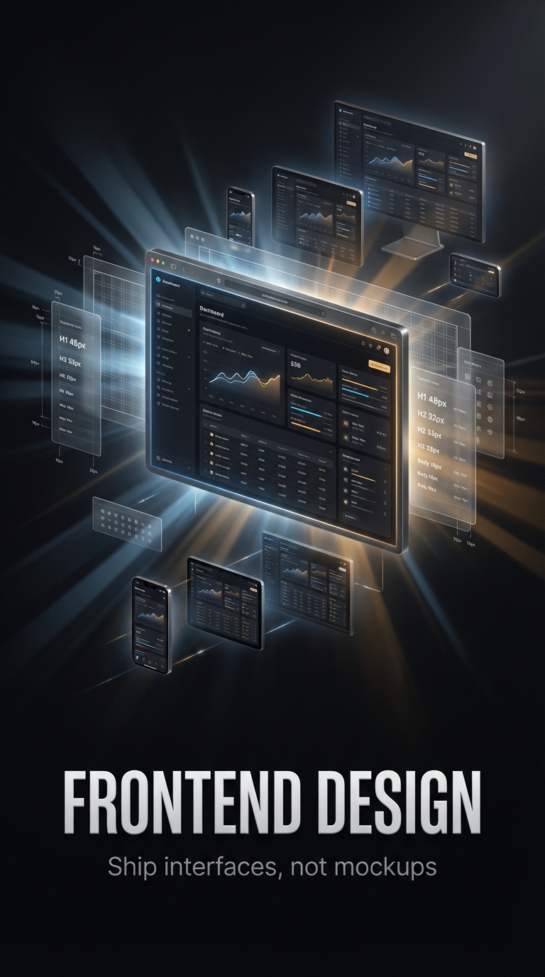 Full interfaces dashboards, landing pages, app screens built